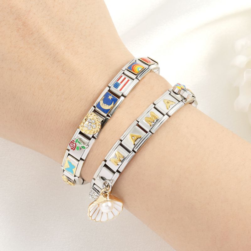 Fashion Module Bracelet Accessories-0487-gold Eight Tube 1 Section Stainless Steel Geometric Square Module Accessories (section)