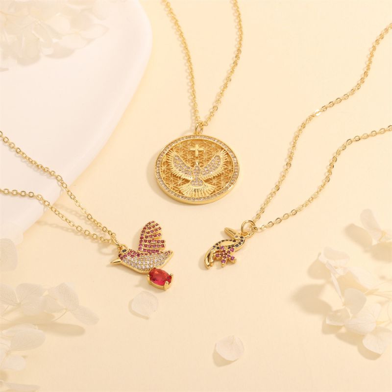 Fashion H Copper Inlaid Zirconium Bird Necklace