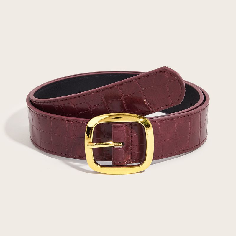 Fashion Cash On Delivery Day Buckle (3.3 Burgundy Stone Pattern) Pu Head Pattern Square Buckle Wide Belt