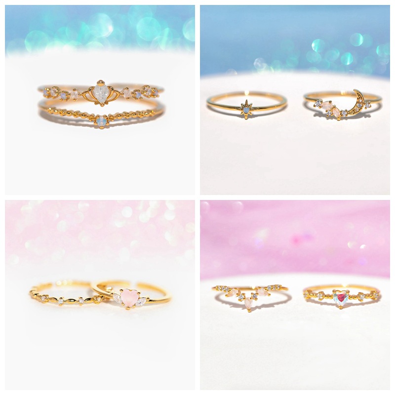Conjunto De Anillos Geométricos De Cobre Y Diamantes