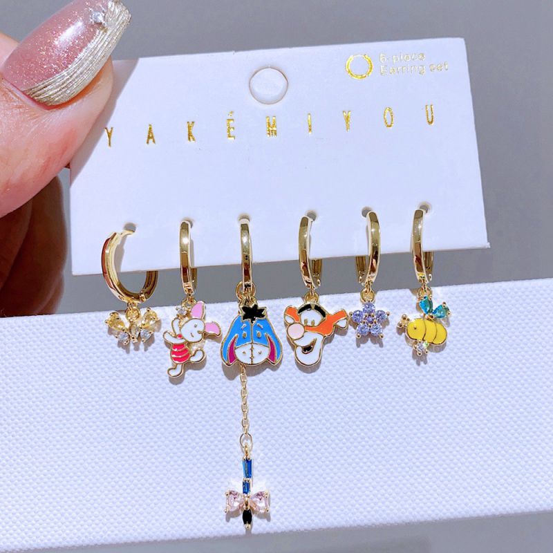 Fashion Gold Copper Inlaid Zirconium Oil Drop Geometric Earring Set