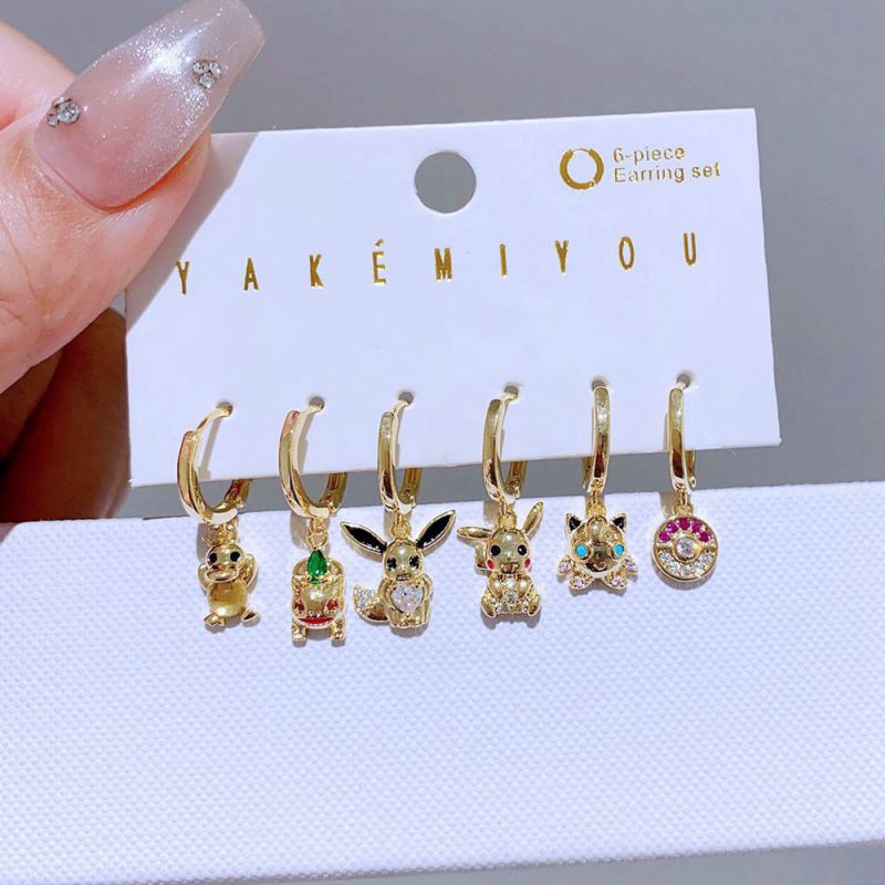 Fashion Gold Copper Inlaid Zirconium Geometric Earrings Set