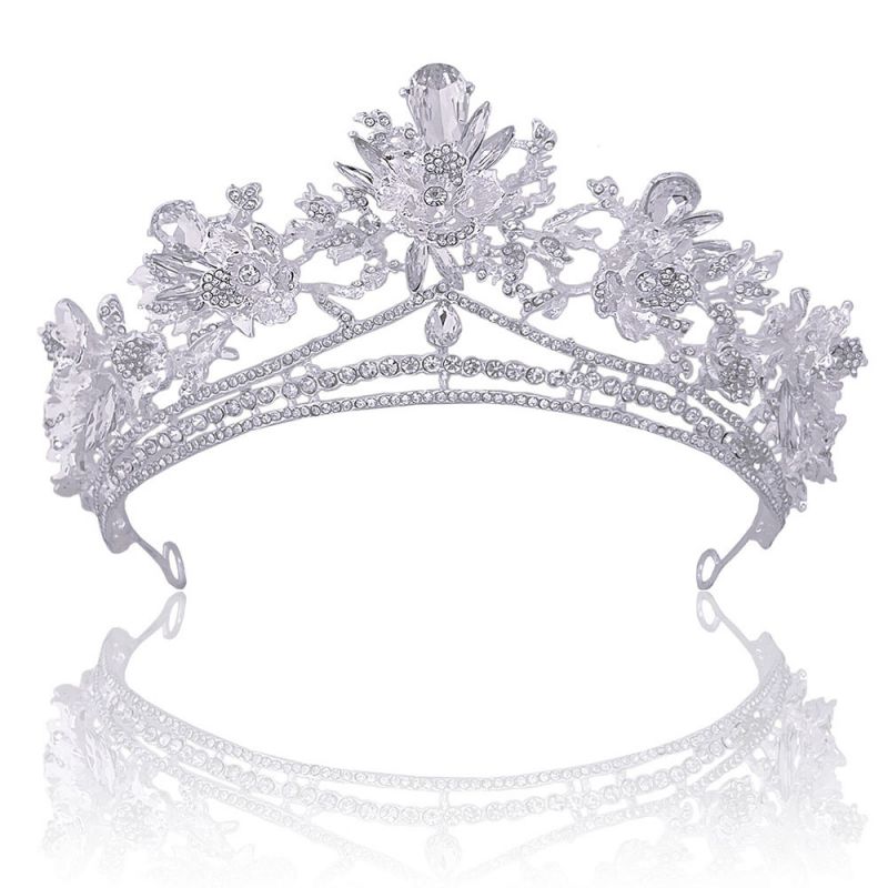 Fashion Silver White Alloy Diamond Geometric Crown