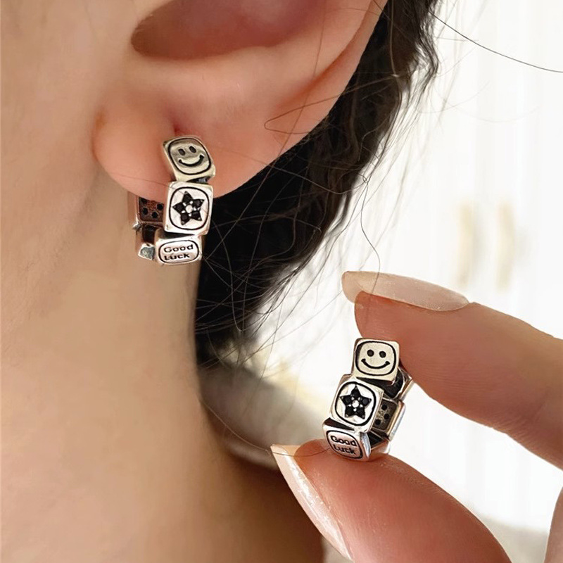 Fashion Smiley Star Earrings Copper Geometric Smiley Face Earrings