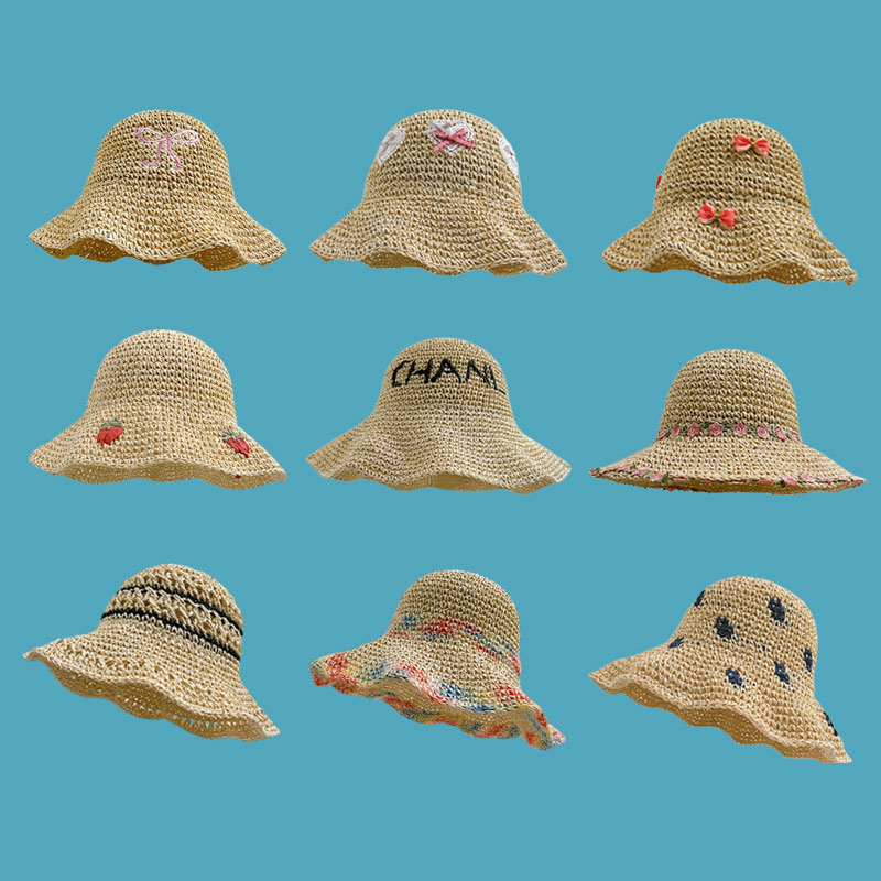Fashion Butterfly Flower New Nabi Beige Straw Wide Brim Sun Hat