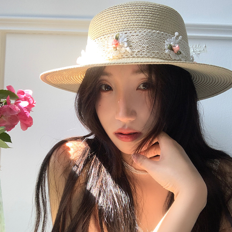 Fashion Khaki Lace Tie Flat Hat