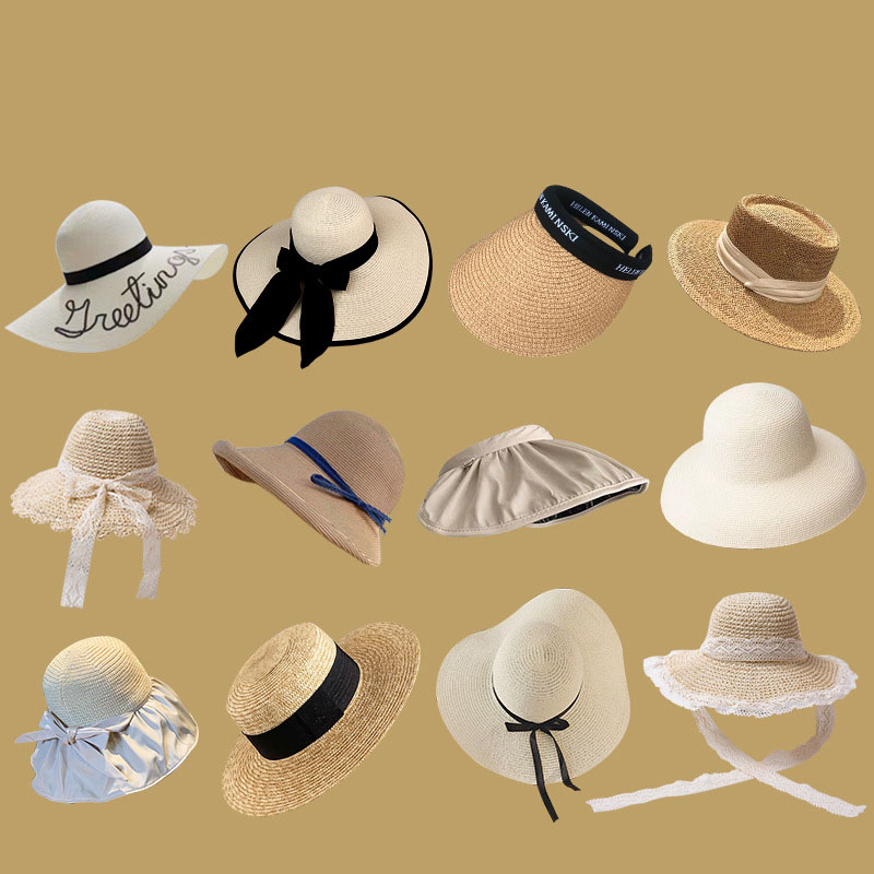 Fashion Khaki Rice Straw Flat Edge Straw Wide Brim Sun Hat