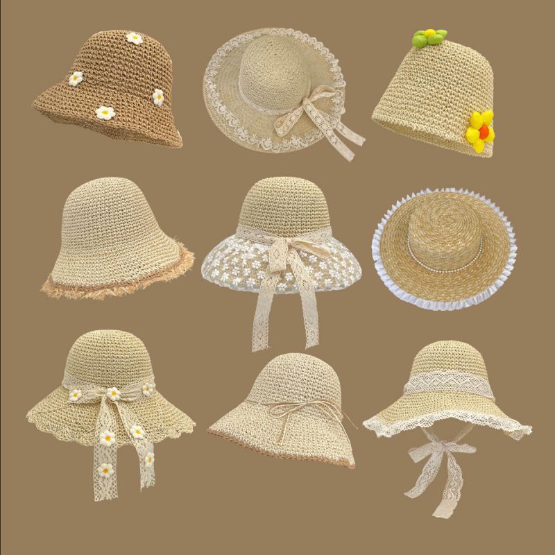 Fashion Pearl Lock Khaki Straw Pearl Edge Sun Hat