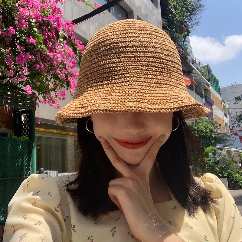 Fashion Black Straw Wide Brim Sun Hat