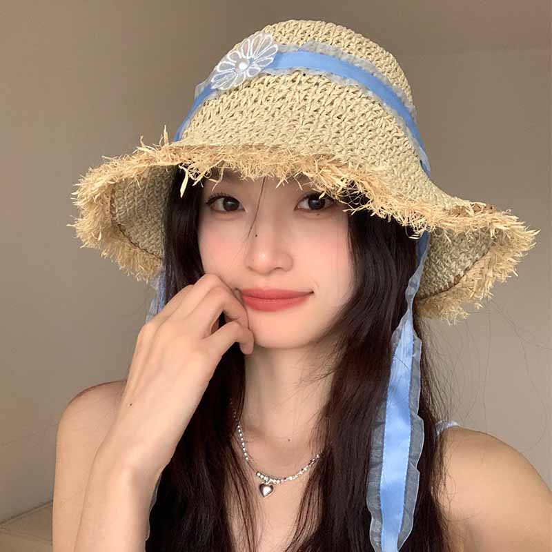 Fashion Khaki Lace-up Straw Sun Hat