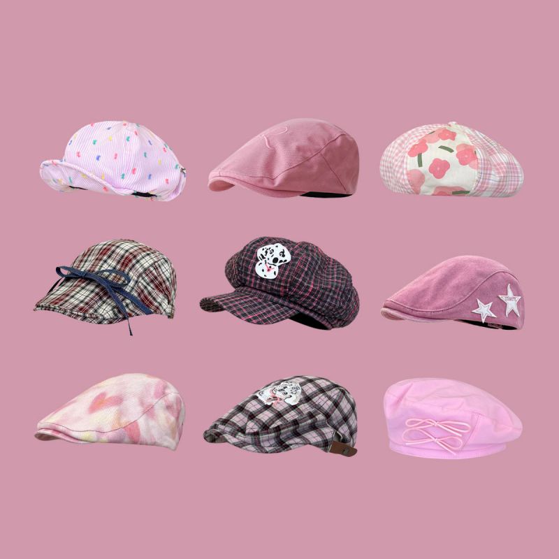 Fashion Chanel Beret Pink Geometric Print Beret