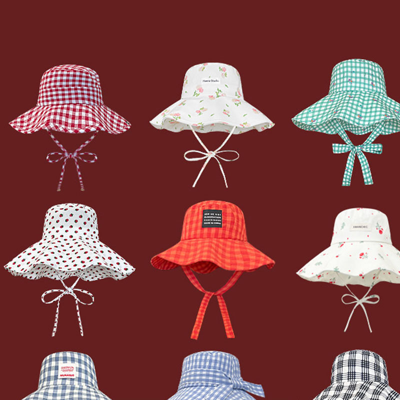 Fashion Classic Plaid Bucket Hat Purple Check Drawstring Bucket Hat