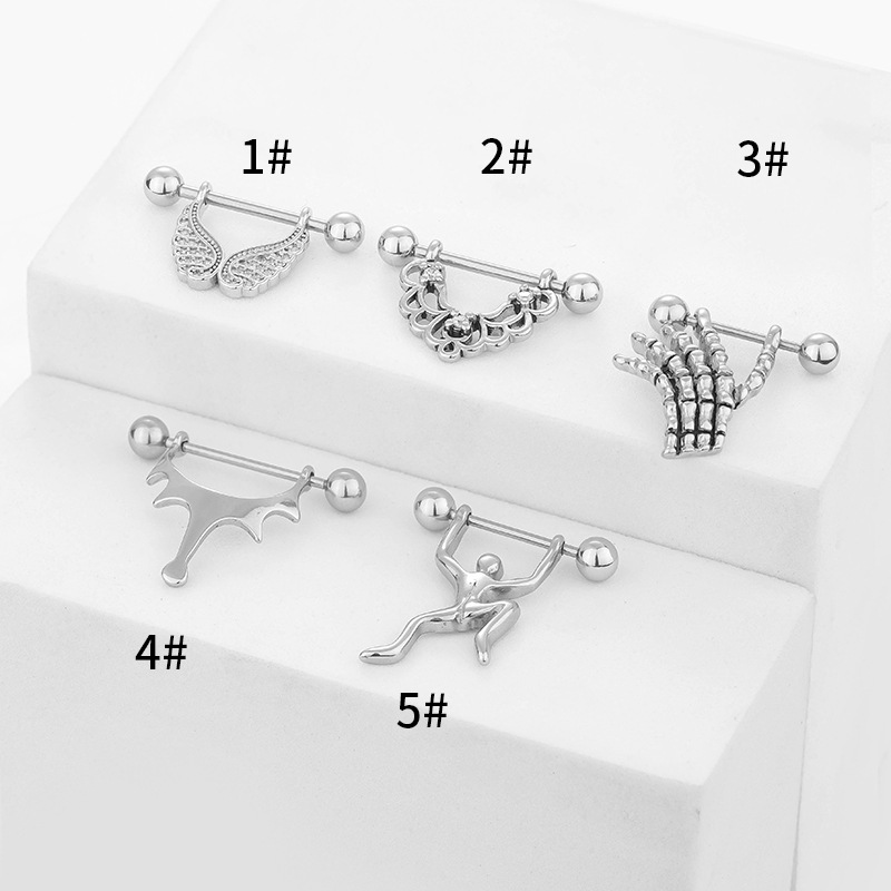 Conjunto De Anillos Para Pezón Con Piercing De Mano Con Ala De Circonio De Acero Inoxidable