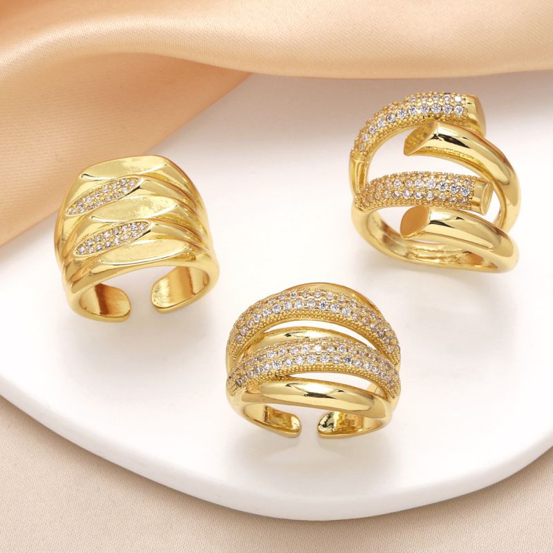 Fashion A Copper Plated Gold-plated Diamond Geometric Open Ring