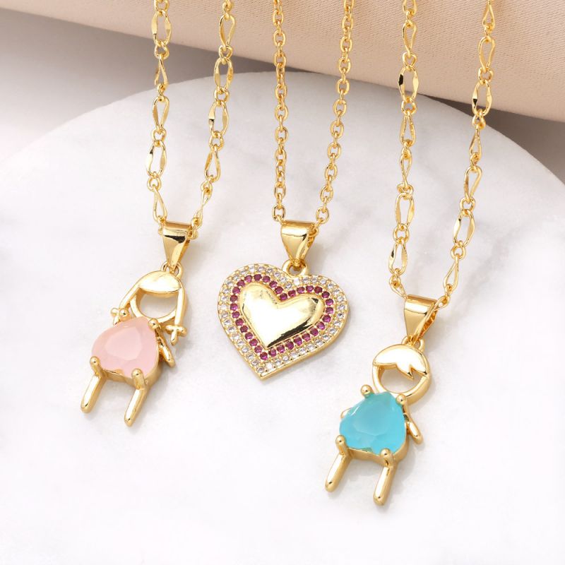 Fashion Girl Copper Plated Gold And Diamond Necklace For Girls