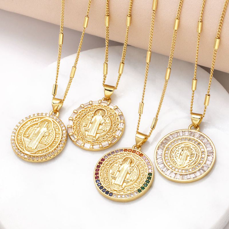 Fashion A Copper And Diamond Virgin Mary Round Necklace