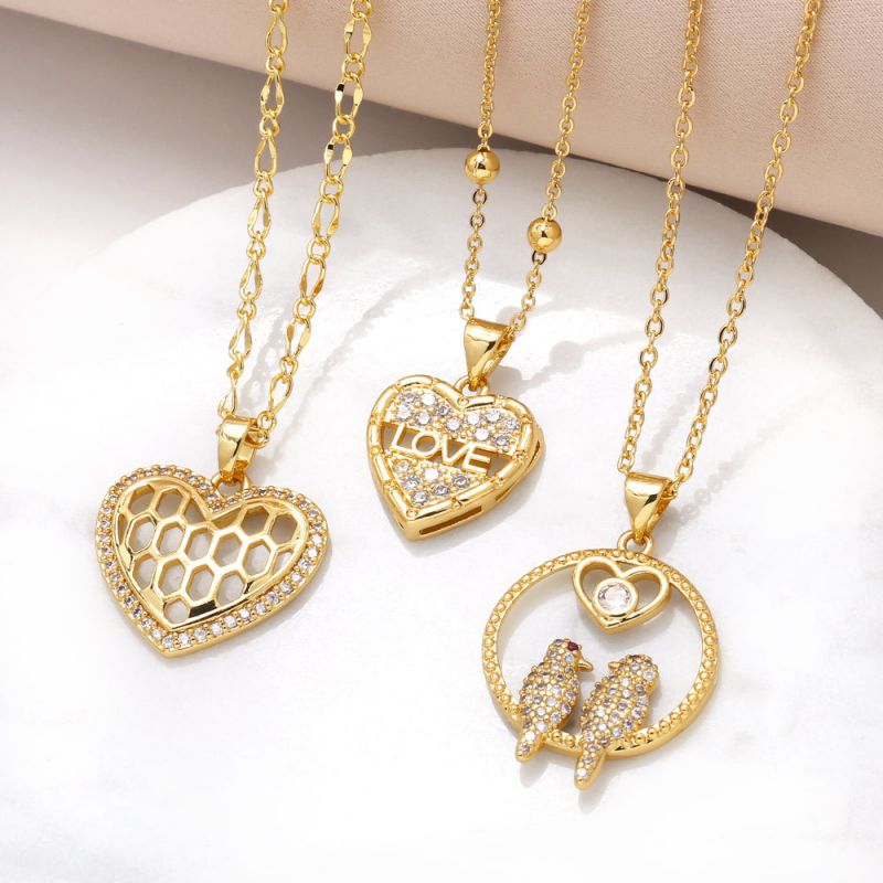 Fashion A Copper Diamond Hollow Heart Necklace