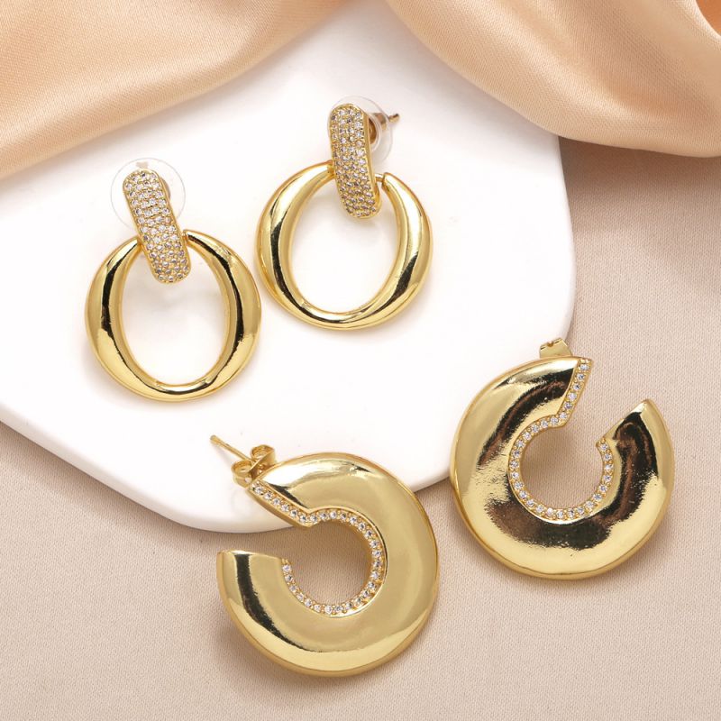 Fashion A Copper Diamond Polished C-shaped Earrings