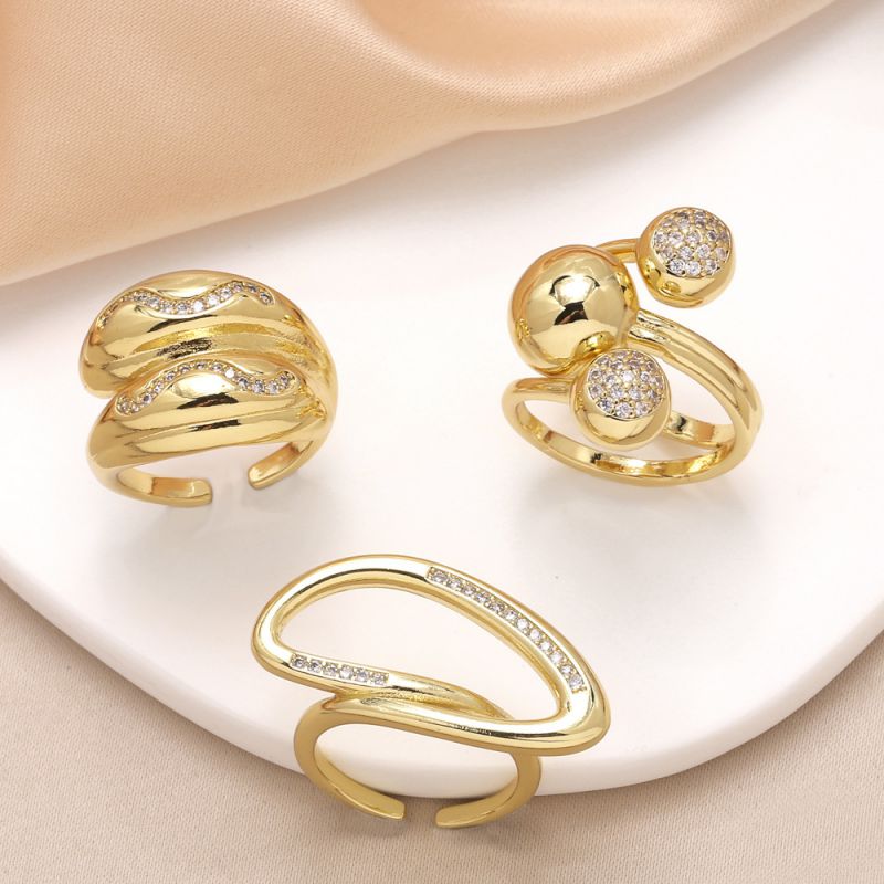 Fashion A Copper Gold-plated Geometric Open Ring With Zirconium