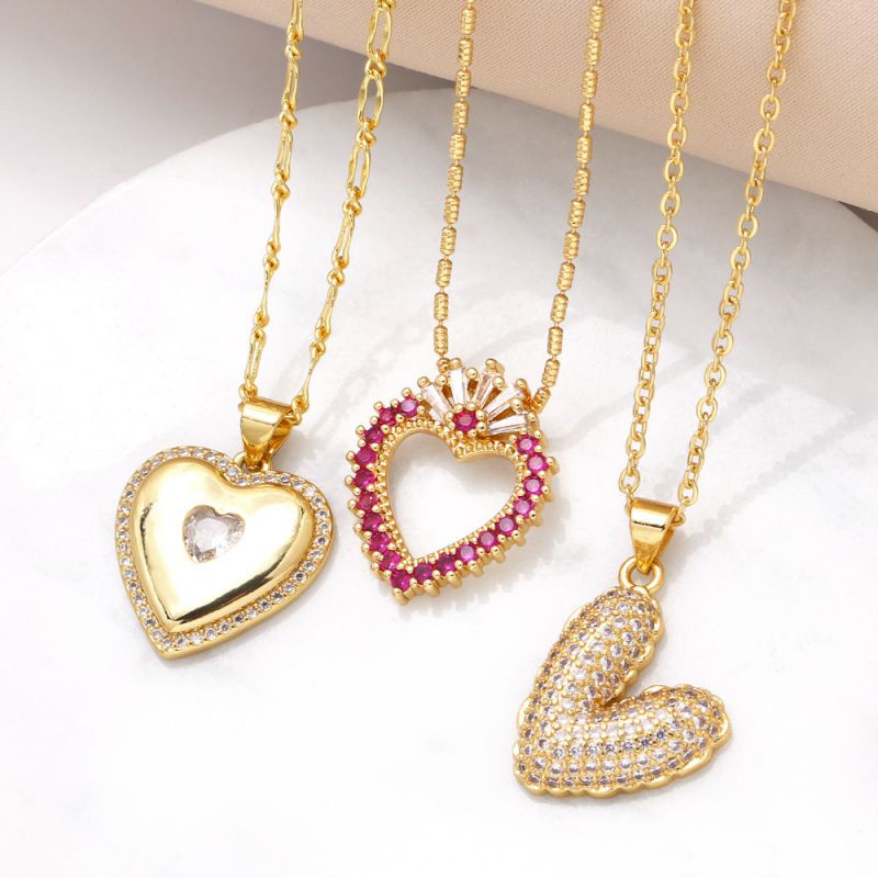 Fashion C Copper Plated Gold Heart Necklace With Diamonds