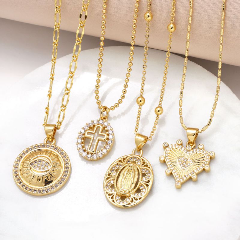 Fashion A Copper Plated Gold-plated Diamond Eye Round Necklace