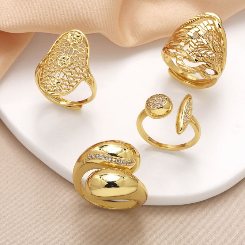 Fashion A Copper Plated Gold Diamond Geometric Hollow Ring