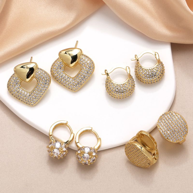 Fashion A Copper Plated Gold Diamond Geometric Earrings