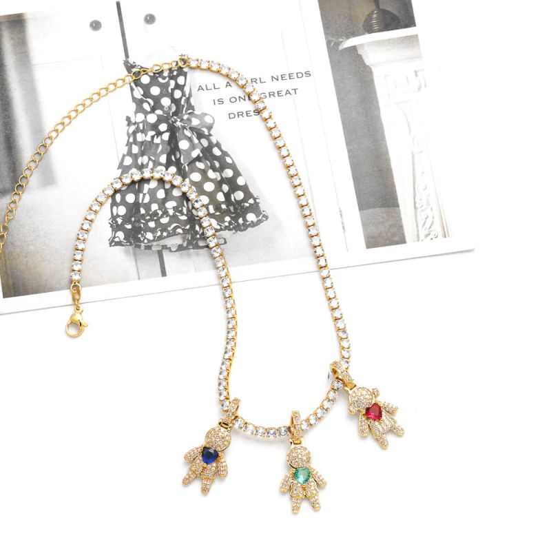 Fashion 3 People Copper Plated Gold Diamond Necklace For Boys And Girls