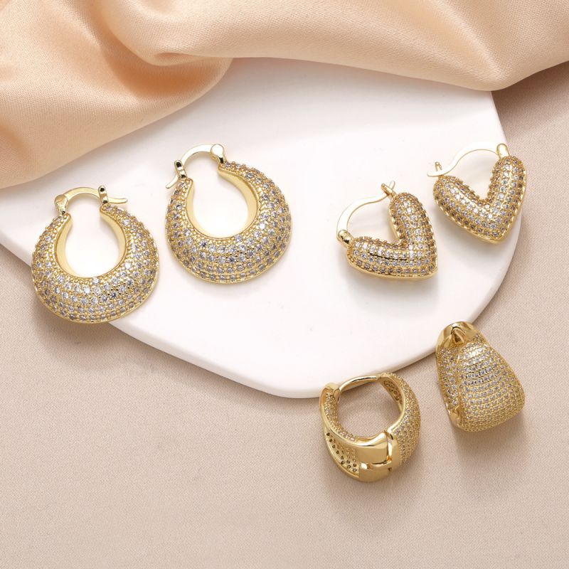 Fashion A Copper Plated Gold Diamond Geometric Earrings