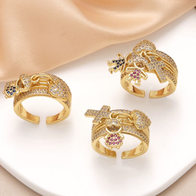 Fashion A Boy Copper Gold-plated Zirconium Heart Cross Ring