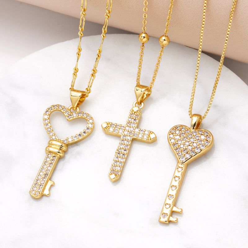 Fashion A Copper Diamond Heart Key Necklace