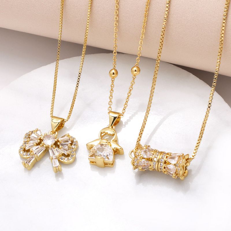Fashion A Copper Diamond Bow Necklace