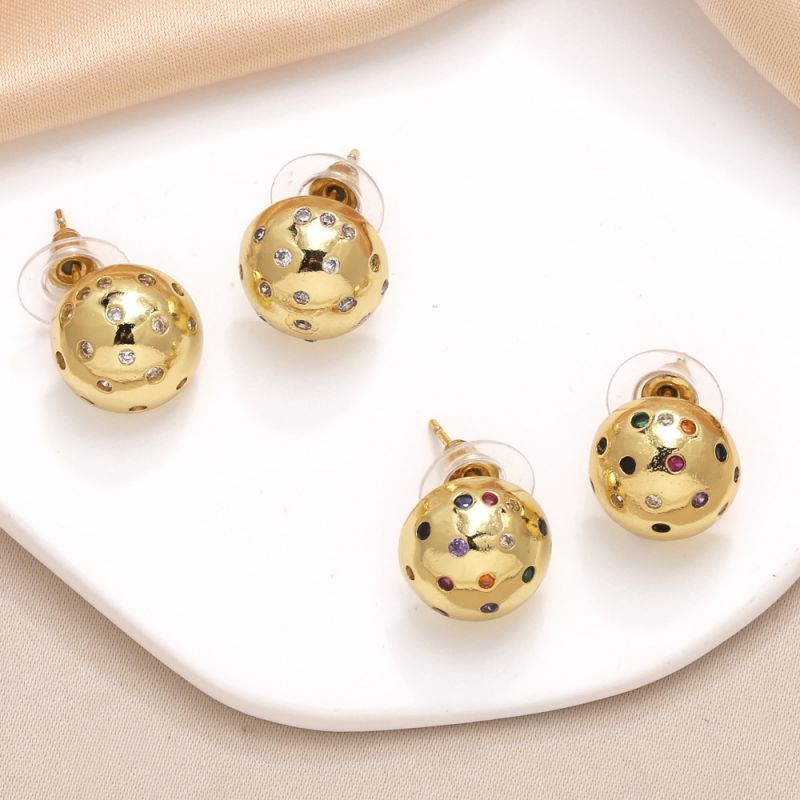 Fashion White Copper Diamond Round Earrings