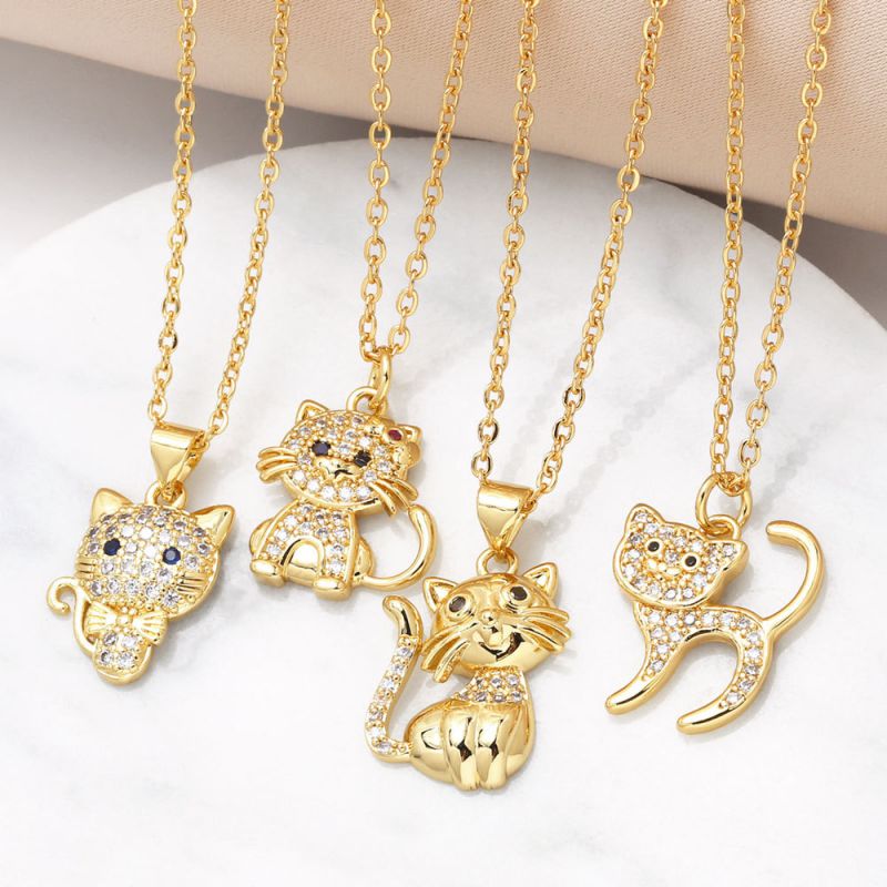 Fashion B Gold-plated Copper And Diamond Cat Necklace