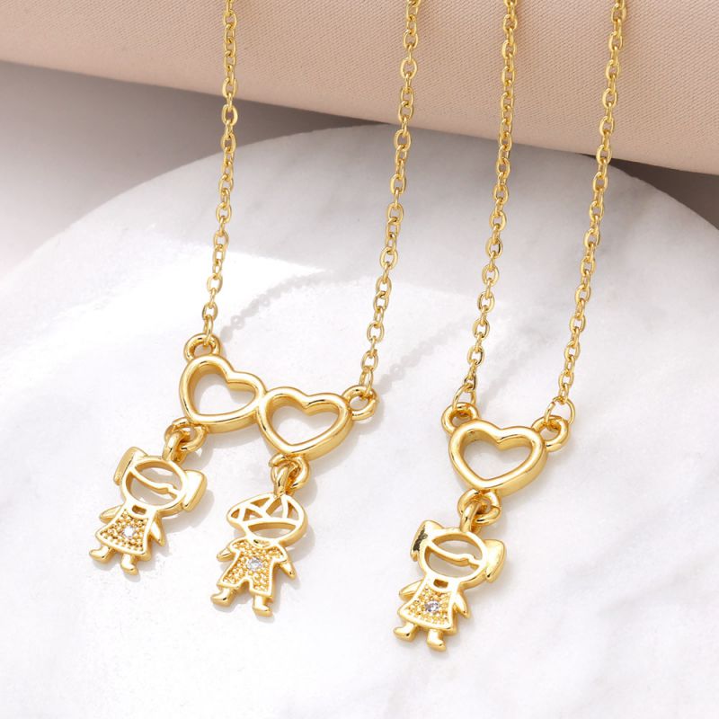 Fashion B Copper Plated Gold Diamond Heart Necklace For Boys And Girls