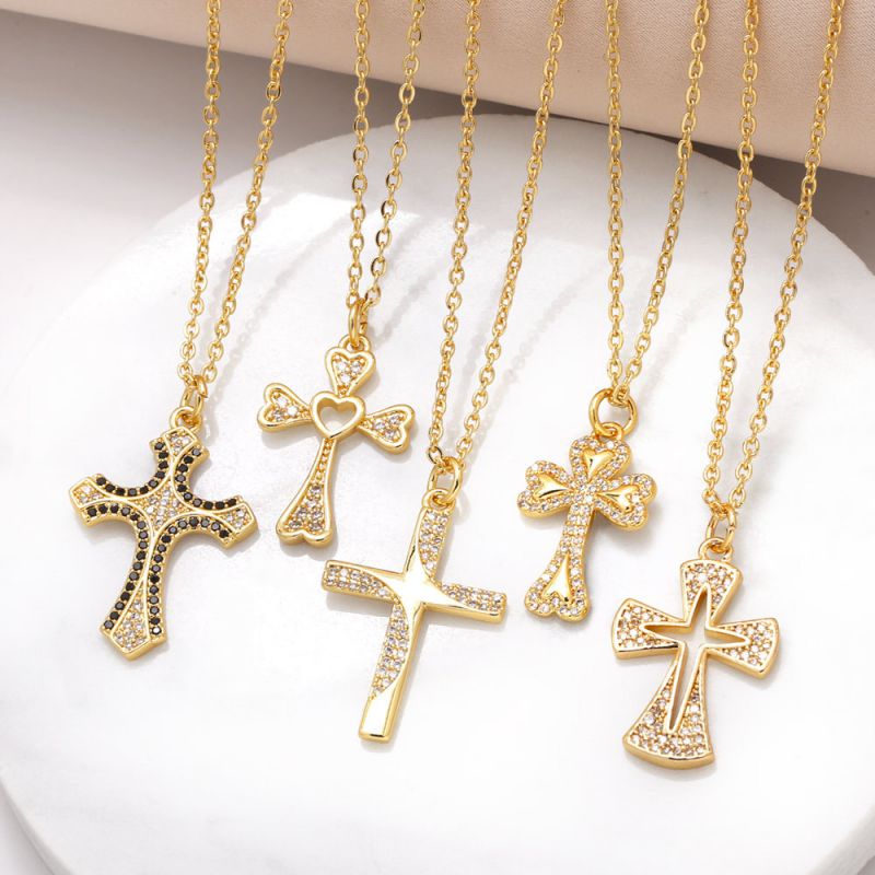 Fashion A Copper Diamond Cross Necklace