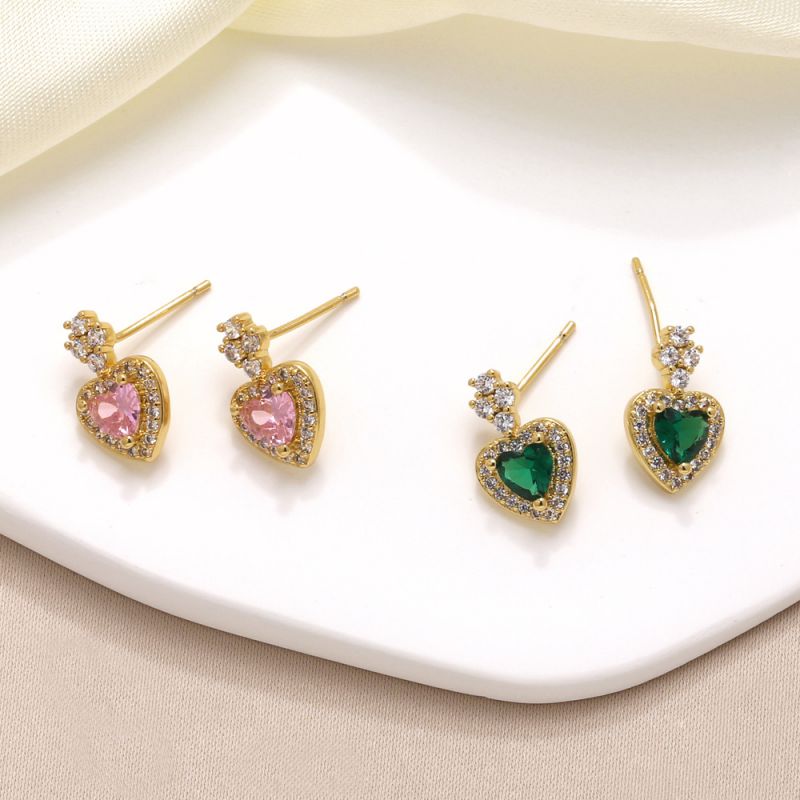 Fashion Pink Copper Diamond Heart Earrings