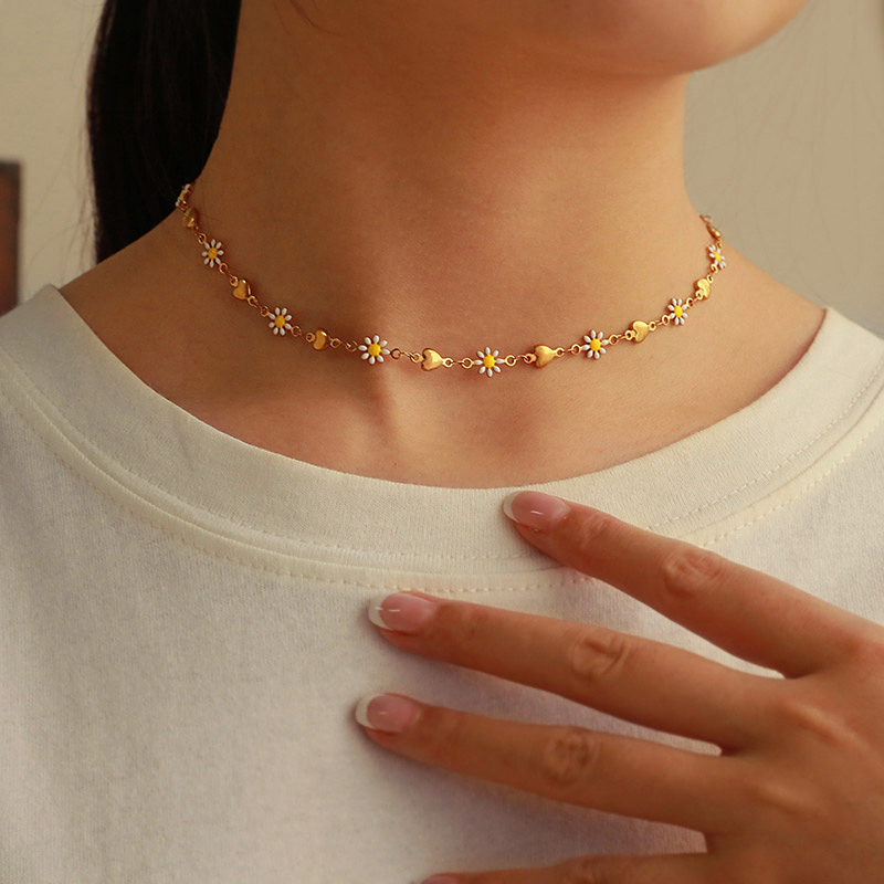 Collar De Flores Con Gota De Aceite De Amor De Acero Titanio