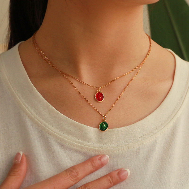 Collar Con Colgante De Retrato Ovalado Con Gota De Aceite De Acero De Titanio