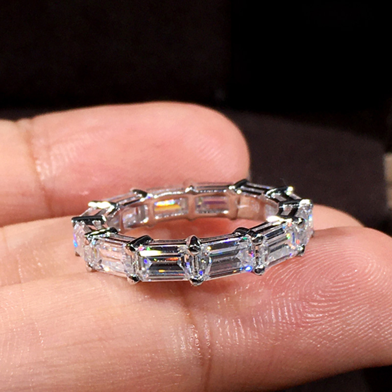 Fashion Silver Copper Inlaid Square Zirconium Round Ring