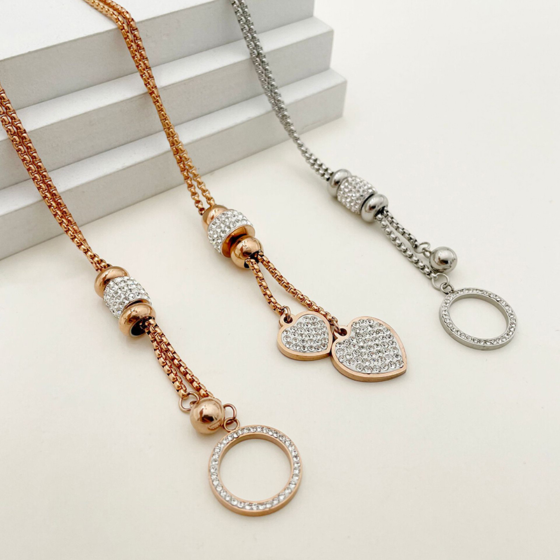 Fashion Ring Stainless Steel Diamond Hoop Necklace