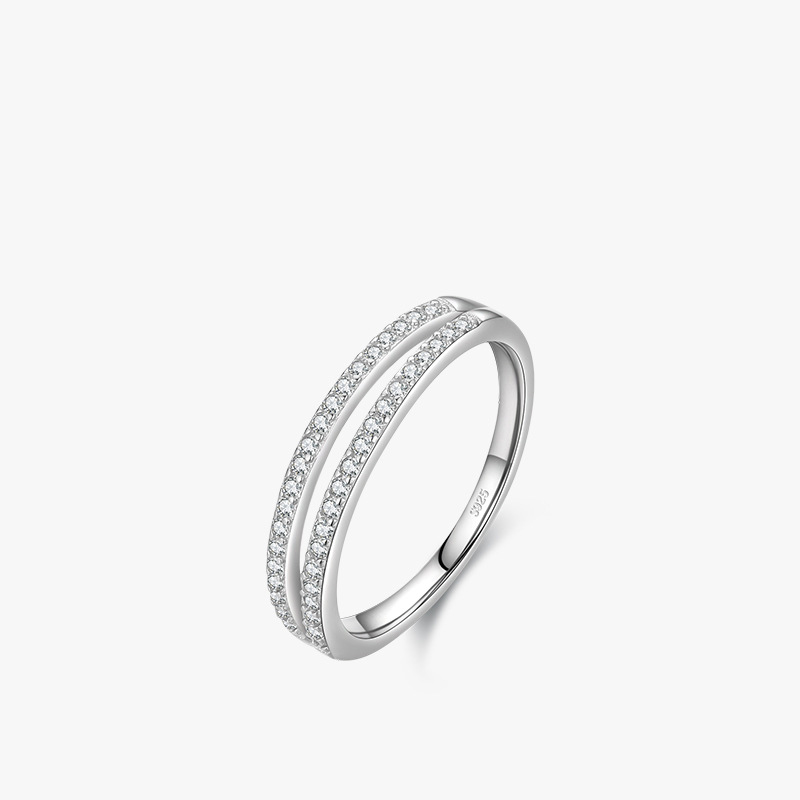 Fashion Silver Silver Diamond Double Ring