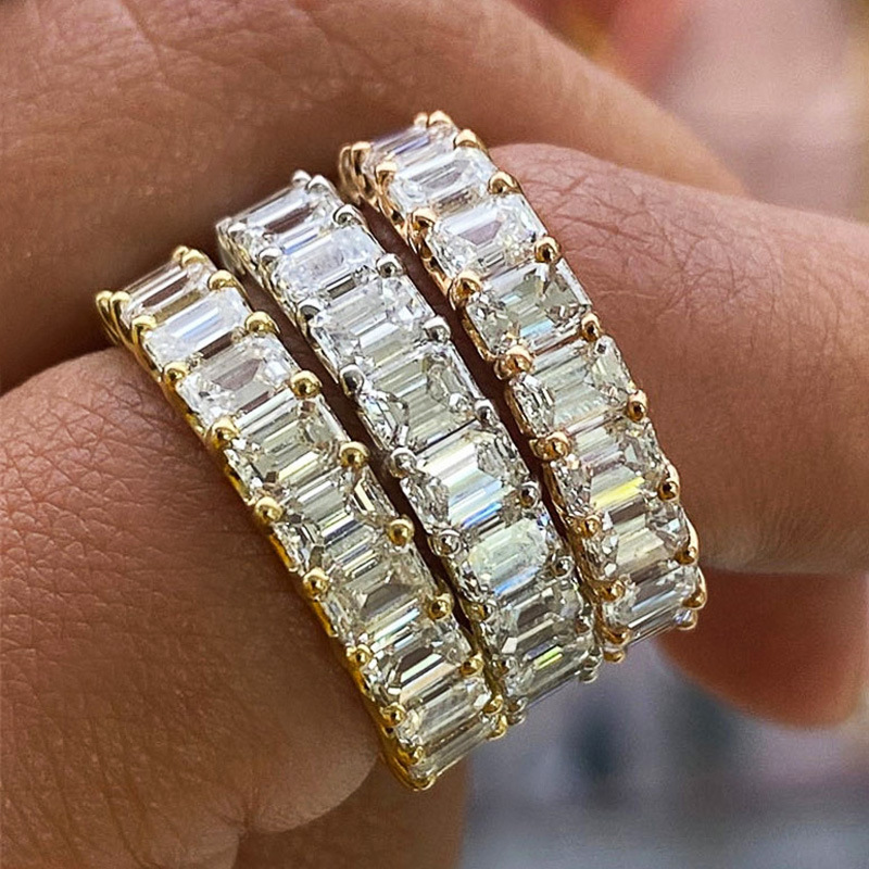 Fashion Silver Copper Round Ring With Baguette Diamonds