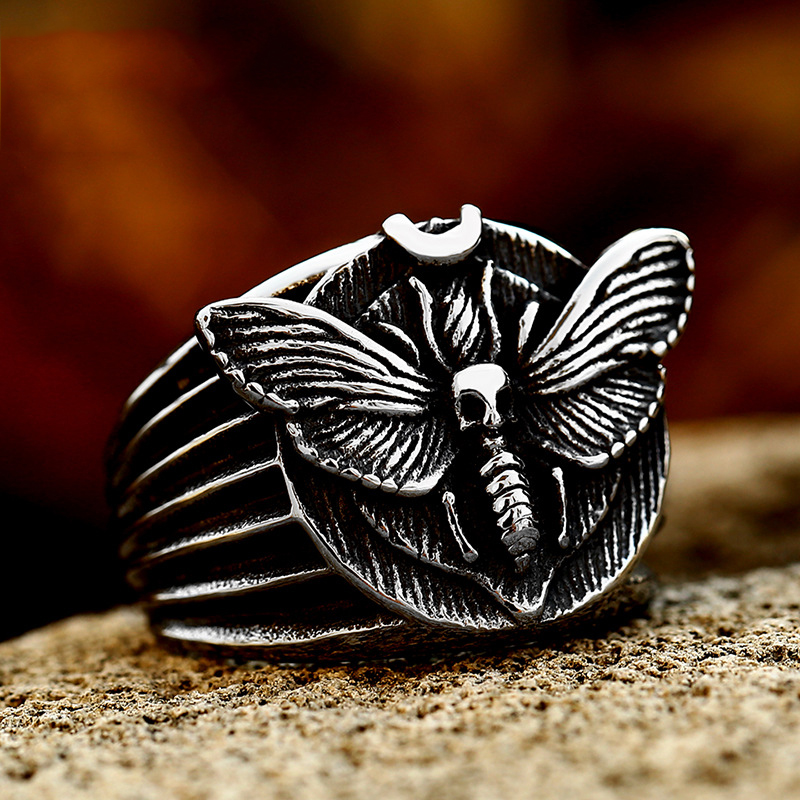 Fashion Us No. 9 Stainless Steel Skull Moth Men's Ring