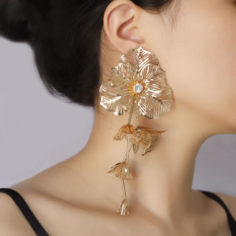 Pendientes De Flores Geométricas De Cobre