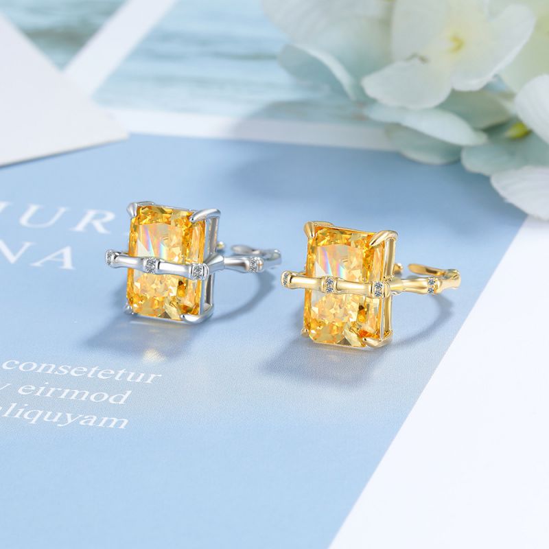 Anillo De Bambú Cuadrado De Cobre Y Diamantes