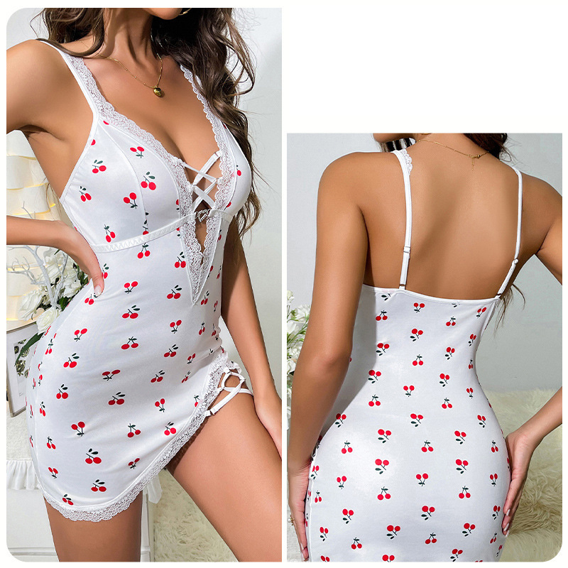 Camisón Con Tirantes Huecos En V Profundo Estampado De Poliéster