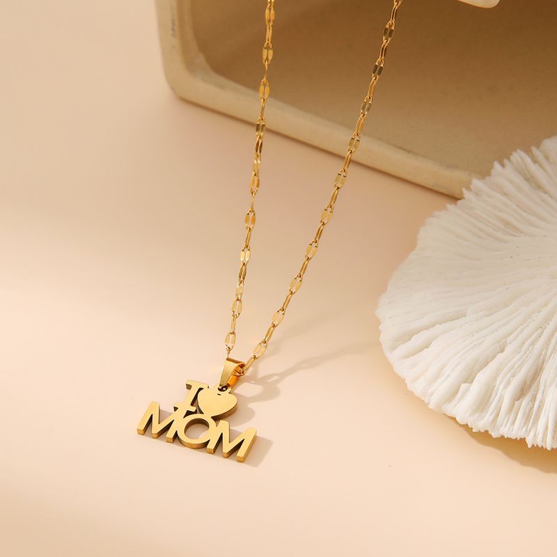 Fashion I Love Mom Pendant Necklace Stainless Steel Letter Heart Necklace
