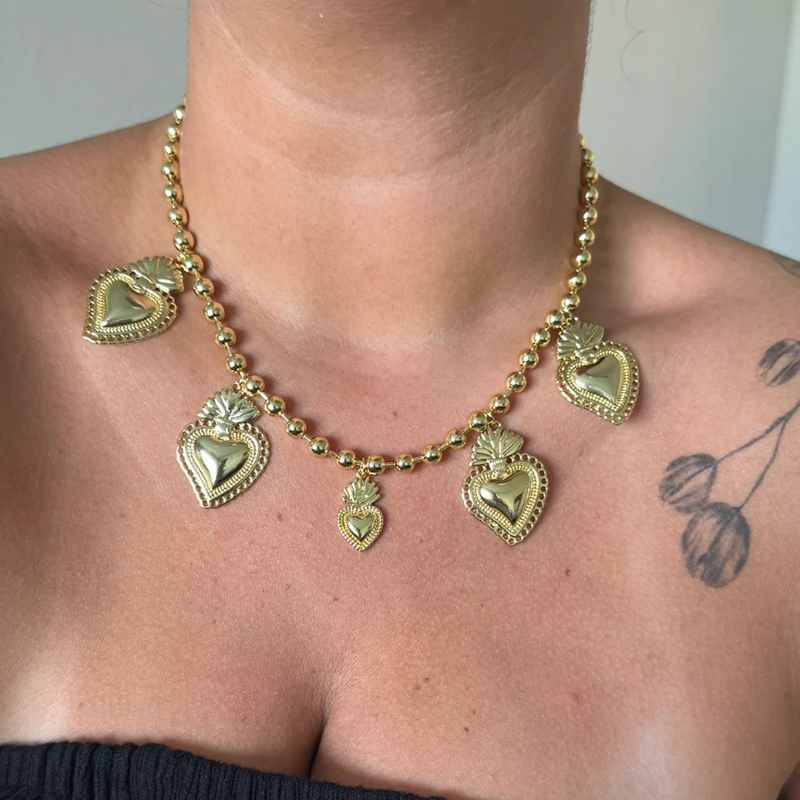 Collar De Cuentas De Corazón Geométrico De Cobre