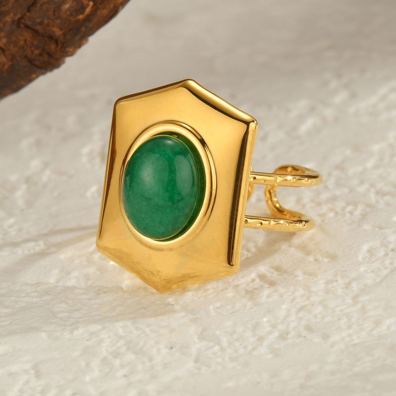 Anillo Poligonal Geométrico De Acero Chapado En Oro